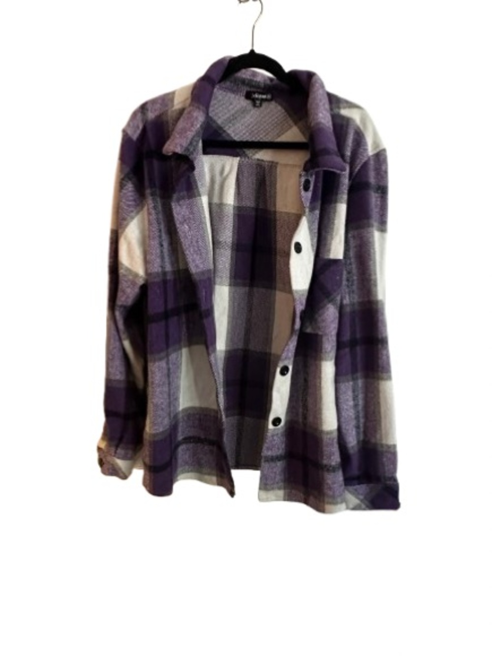 Plaid Button-Up Shacket in Purple and Cream